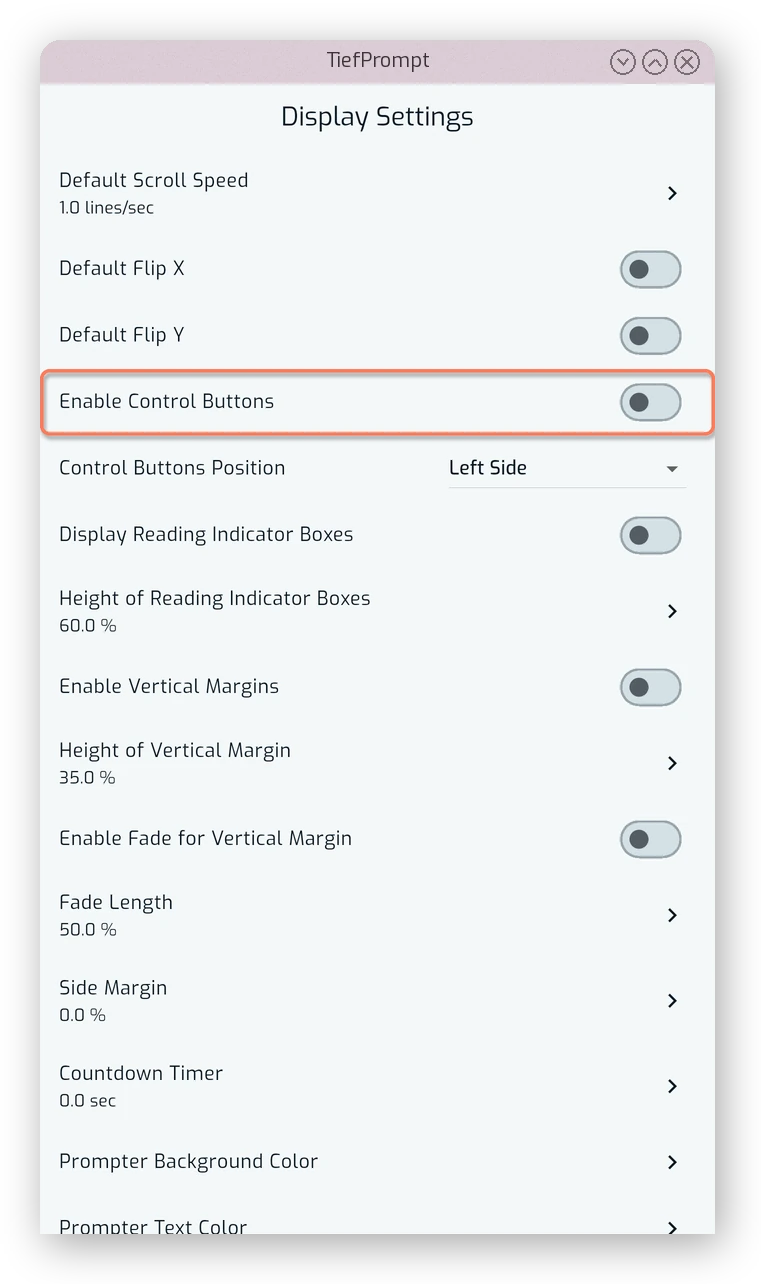 Enable Control Buttons toggle