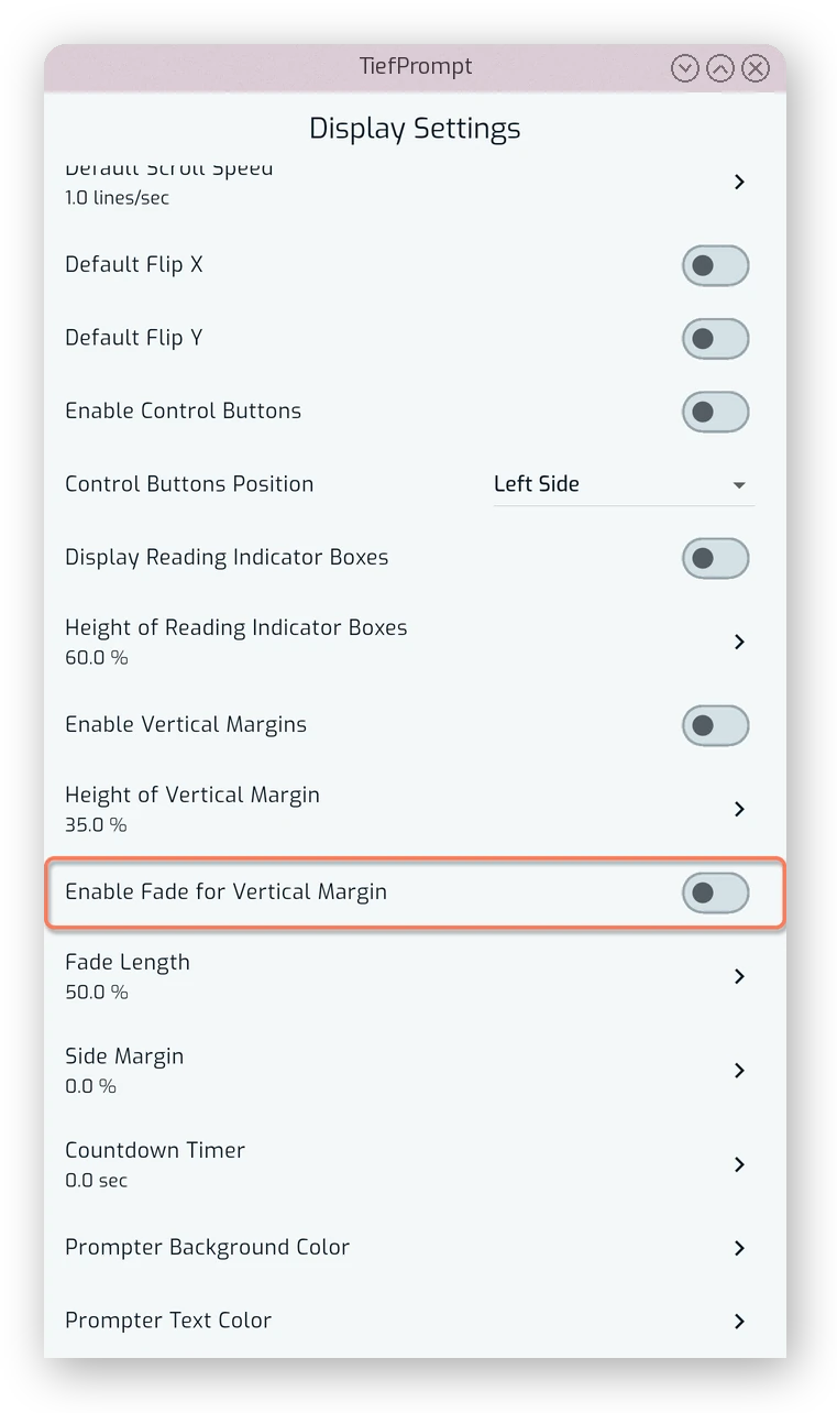 Enable Fade for Vertical Margin toggle