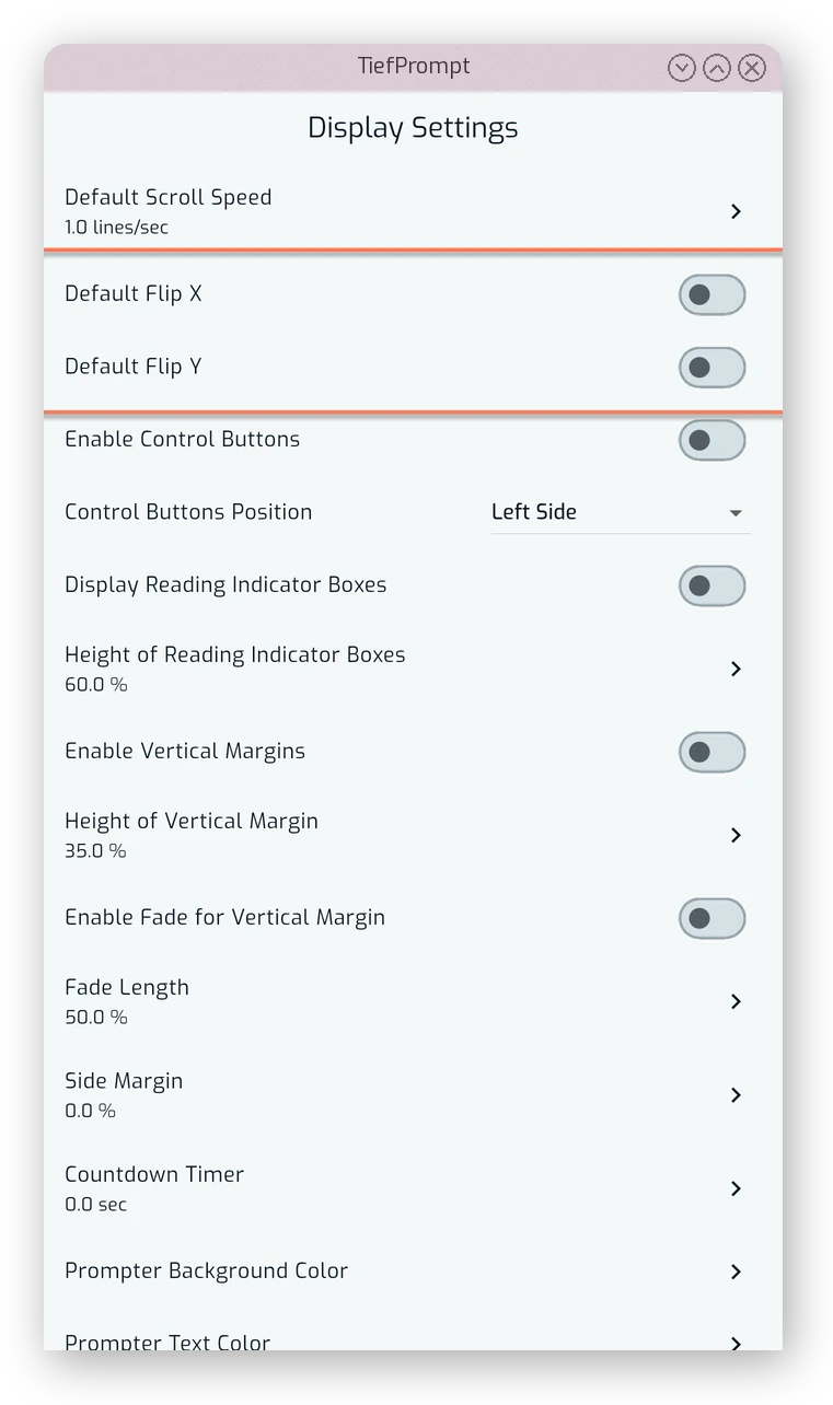 Default Flip X and Default Flip Y toggles