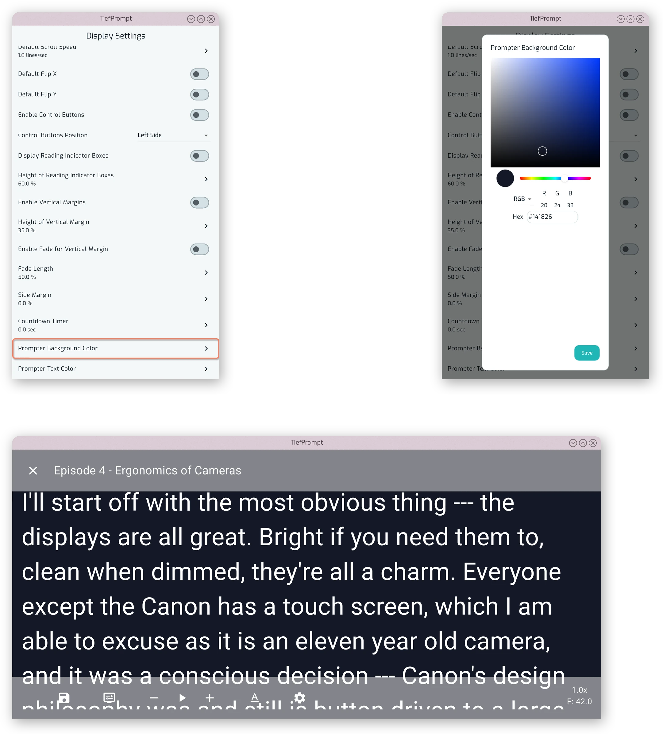 Prompter Background Color picker