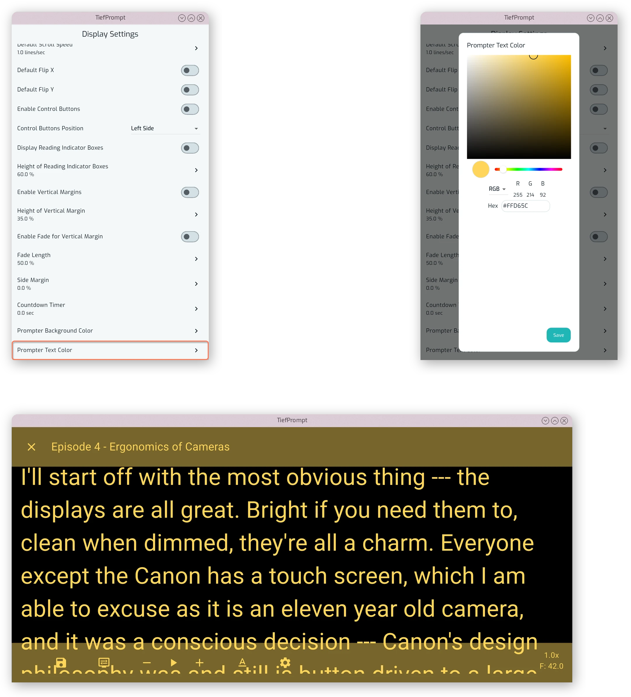 Prompter Text Color picker