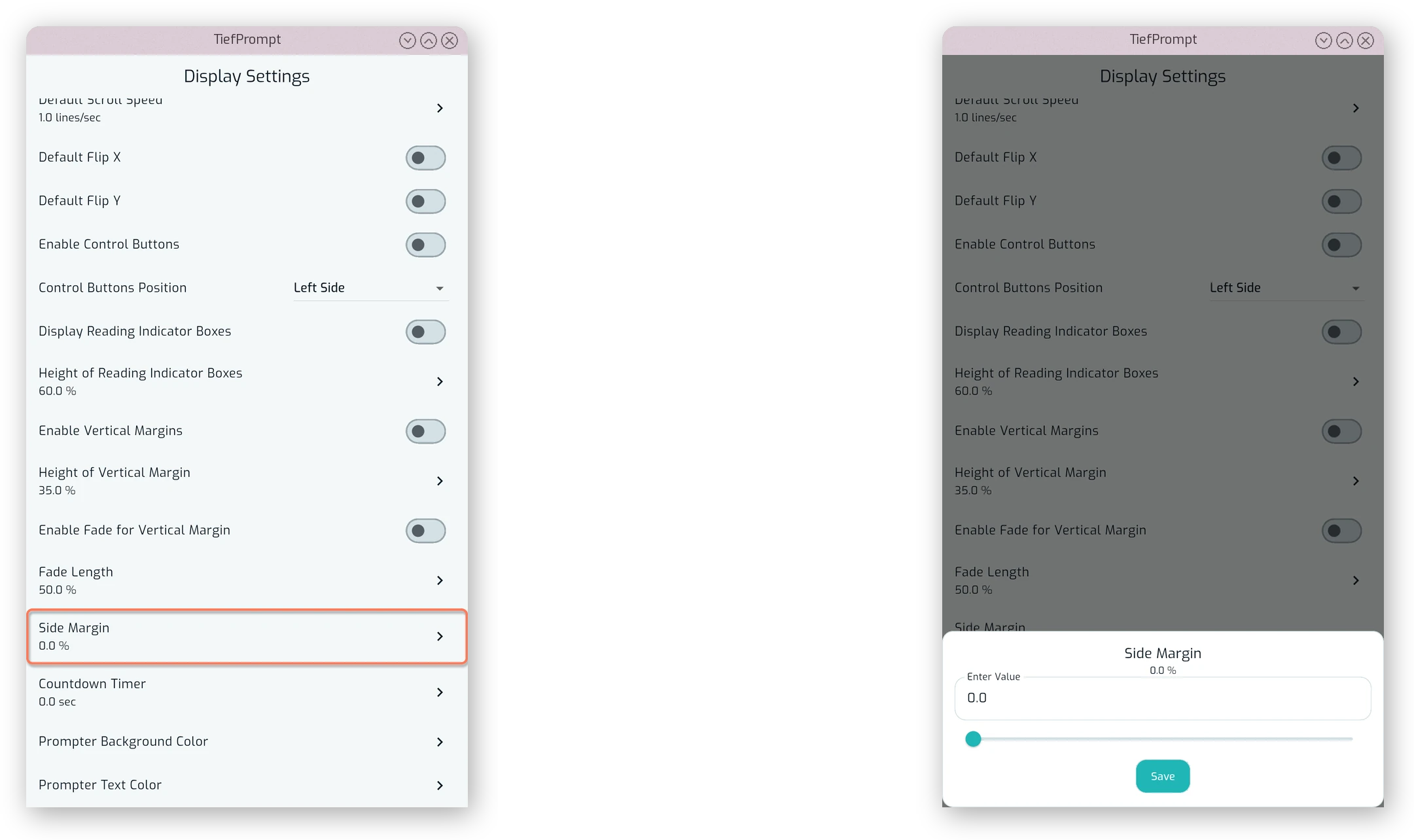 Side Margin slider