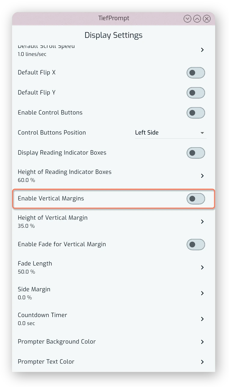 Enable Vertical Margins toggle