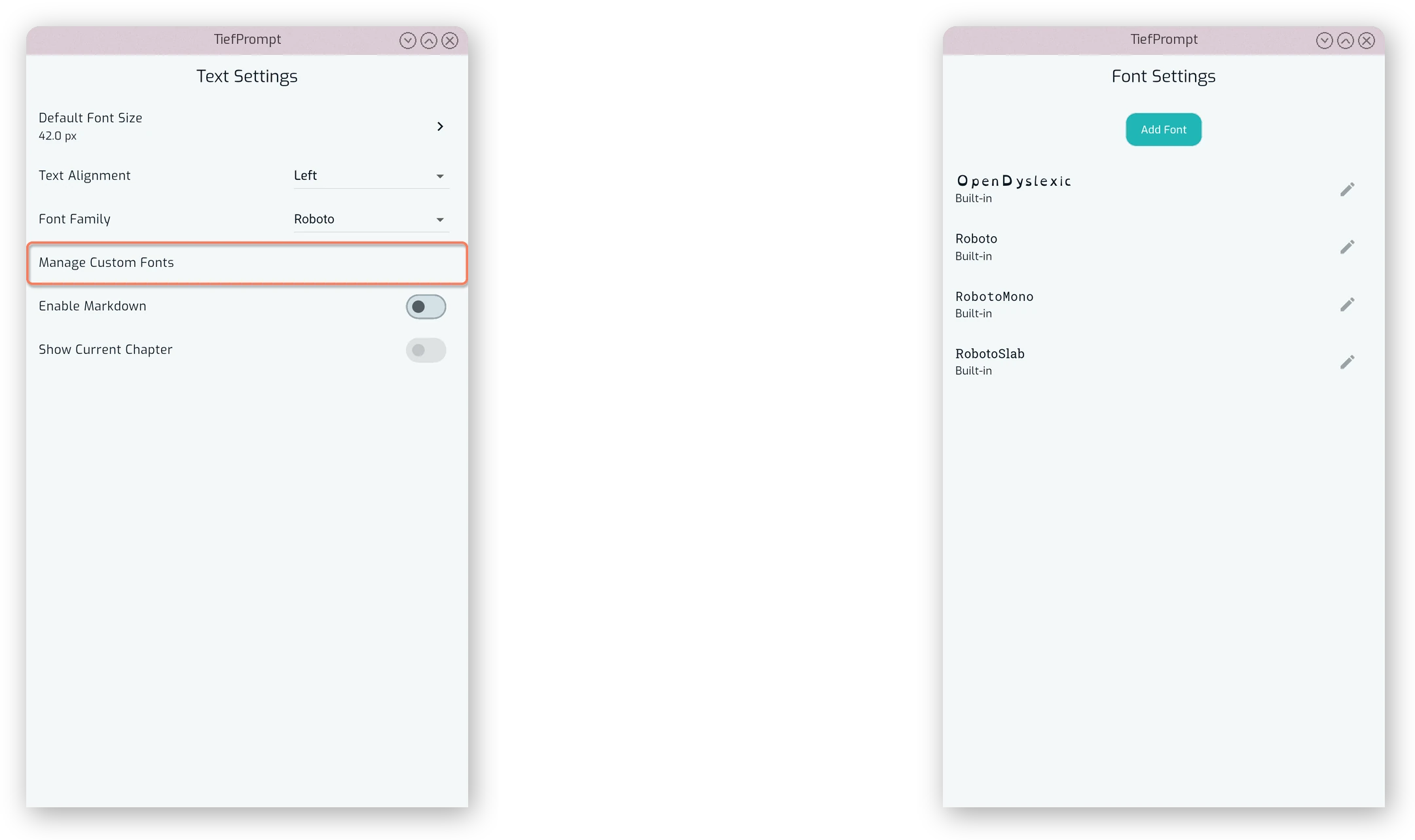 The “Manage Custom Fonts” settings page