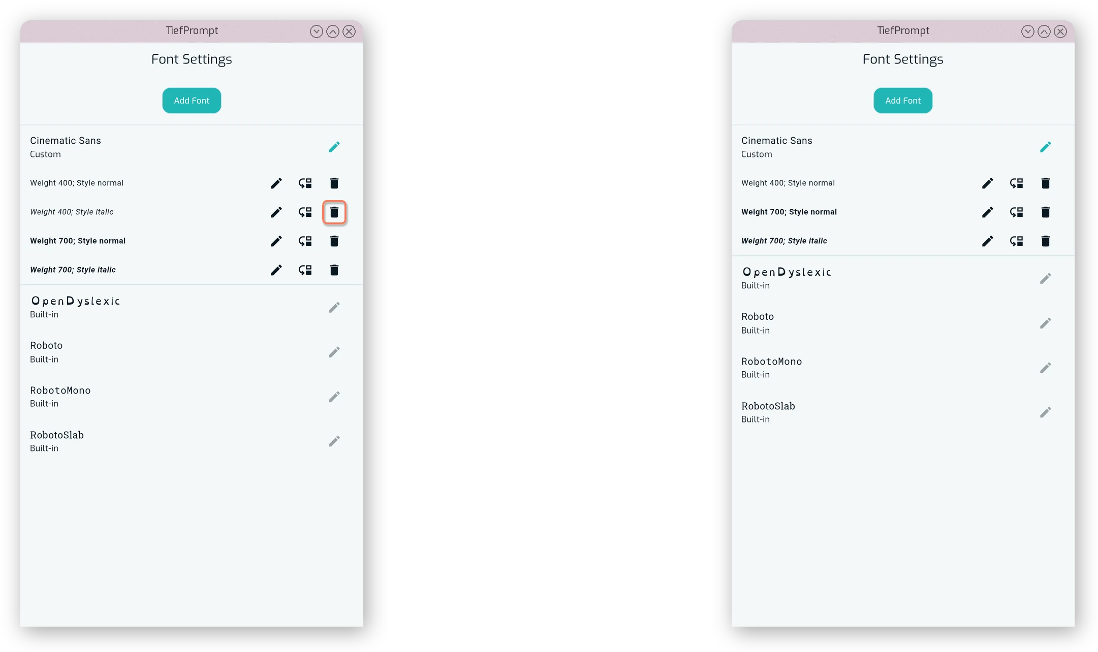 “Delete Variant” highlighted