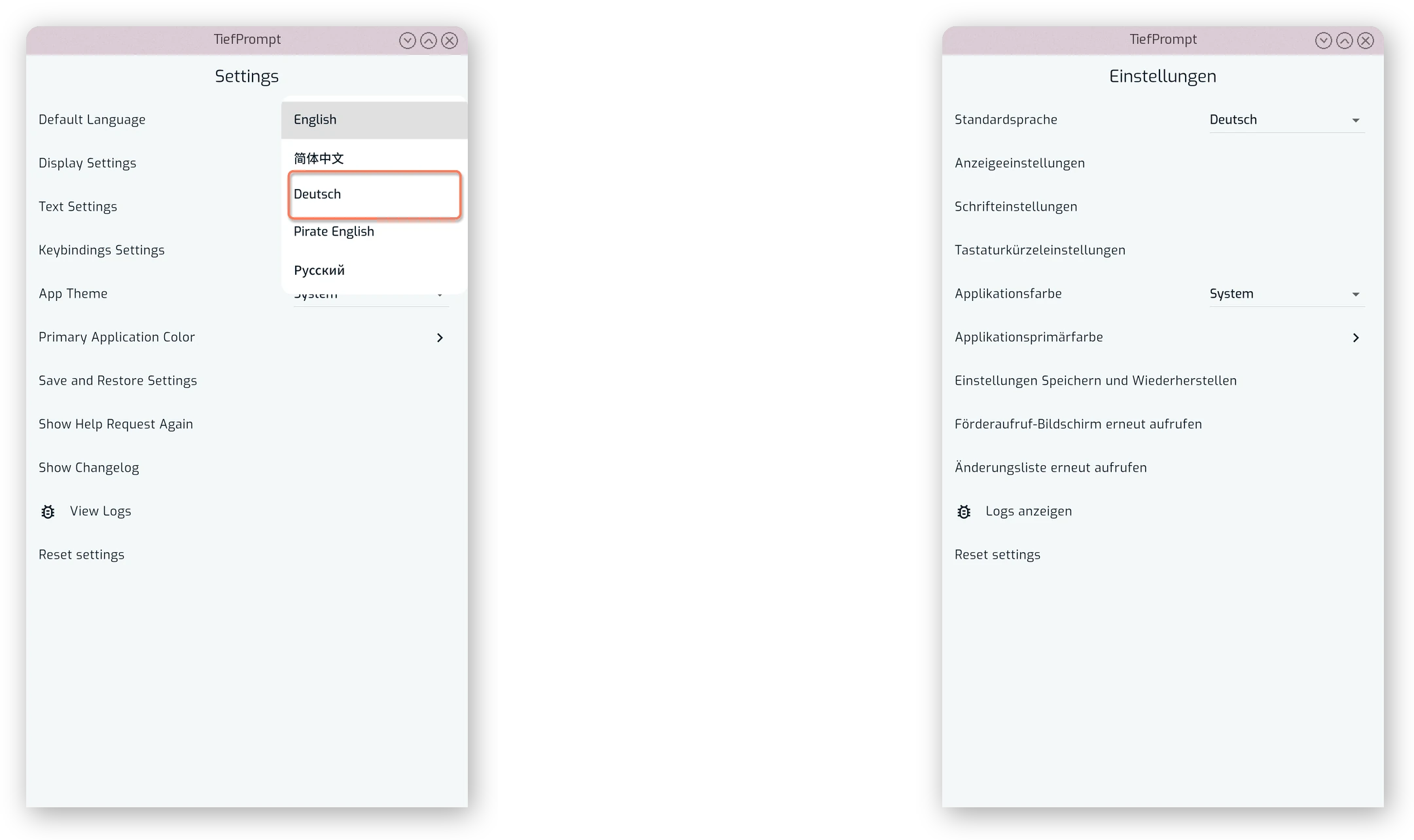 Instructions to change the TiefPrompt Language