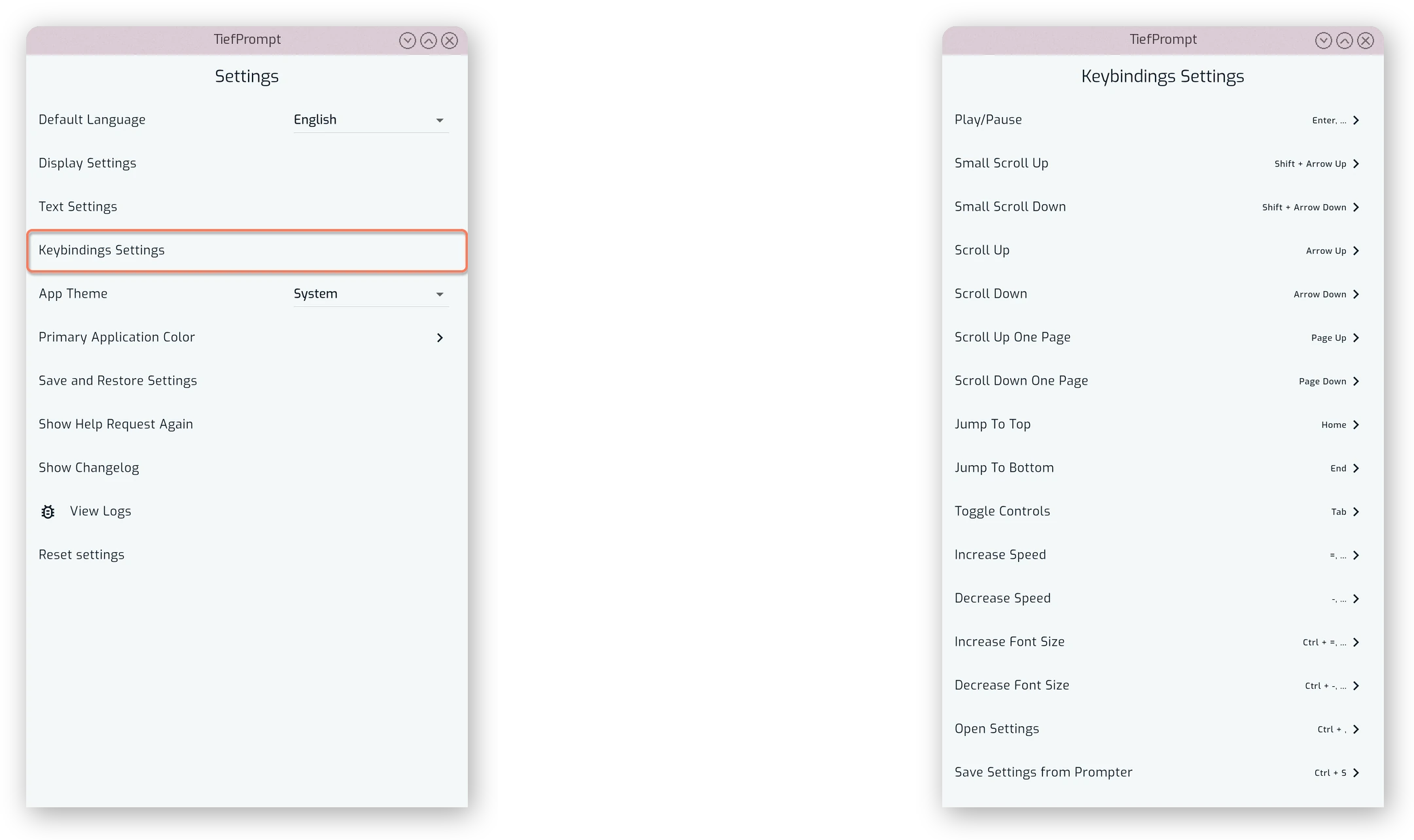 The Keybindings Screen