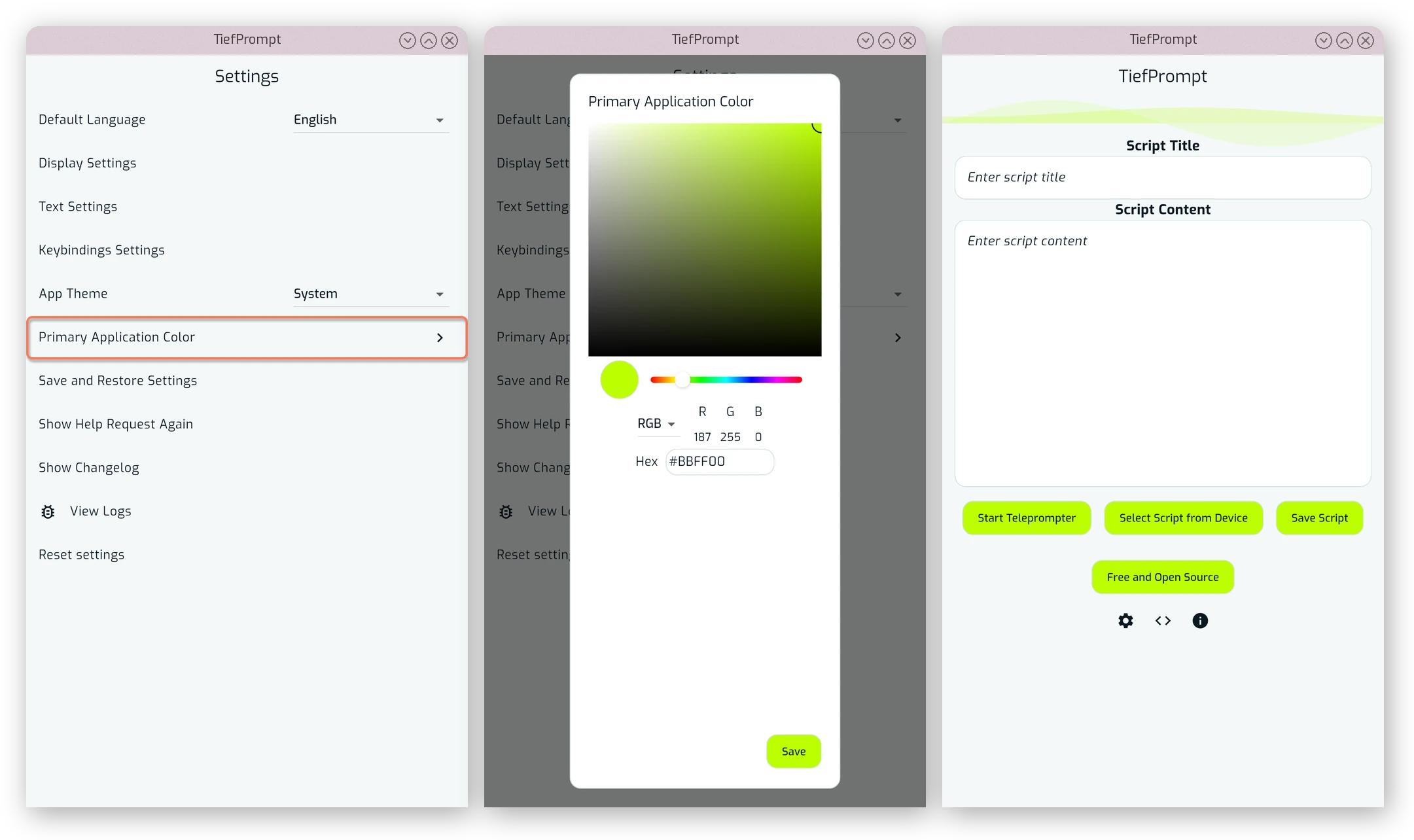 Instructions to change the TiefPrompt Primary Color and example of app afterwards
