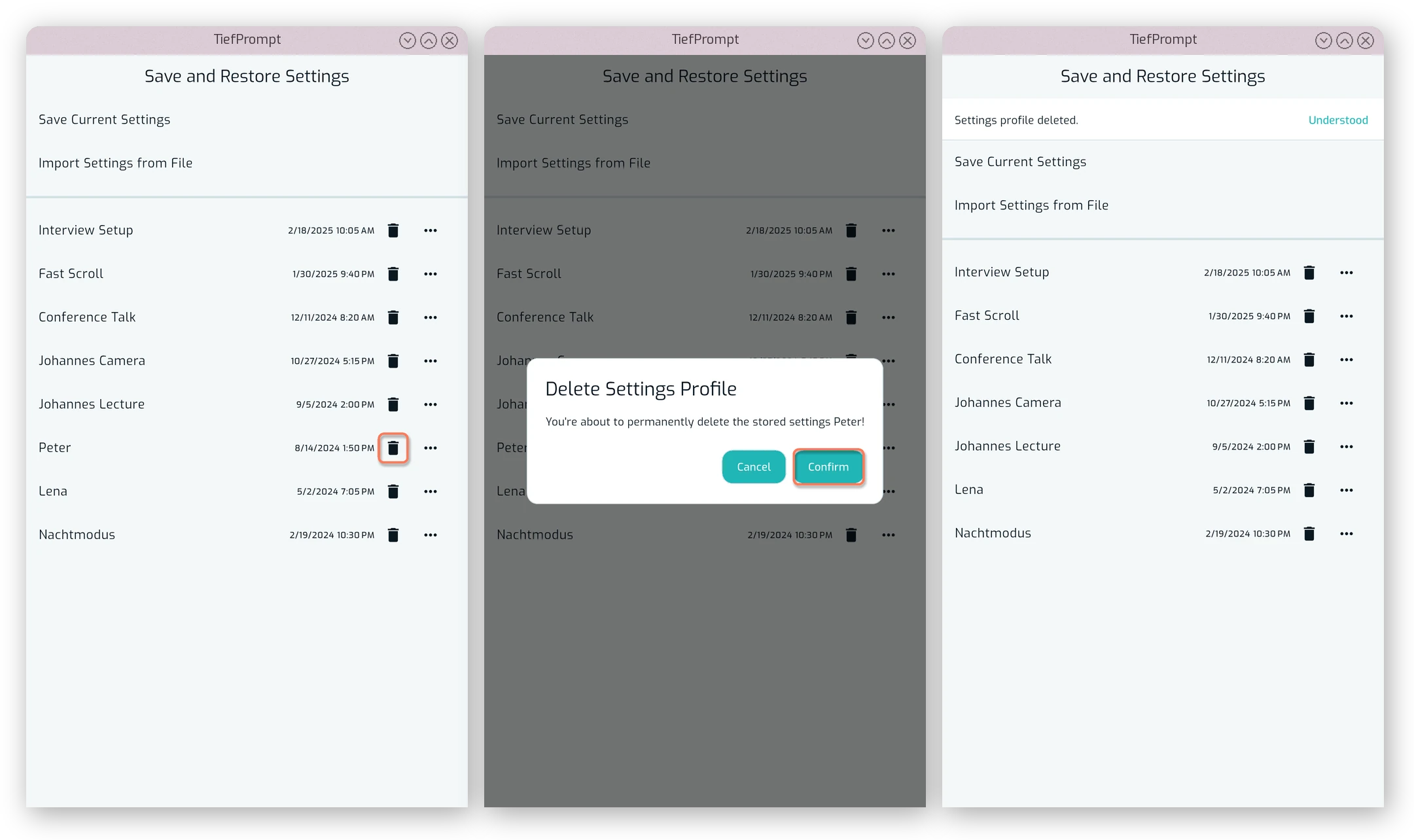 Instructions to Delete Settings