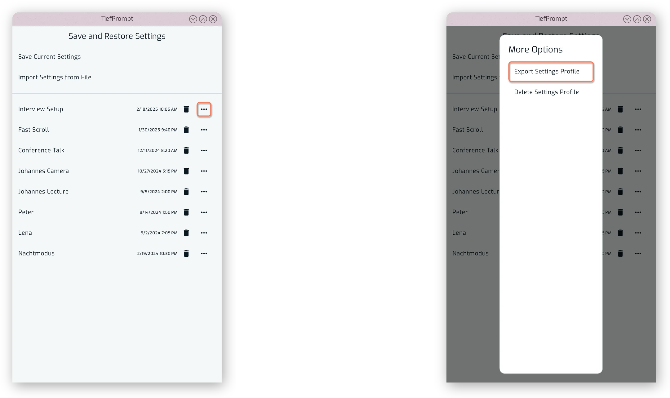 Instructions to Export Settings
