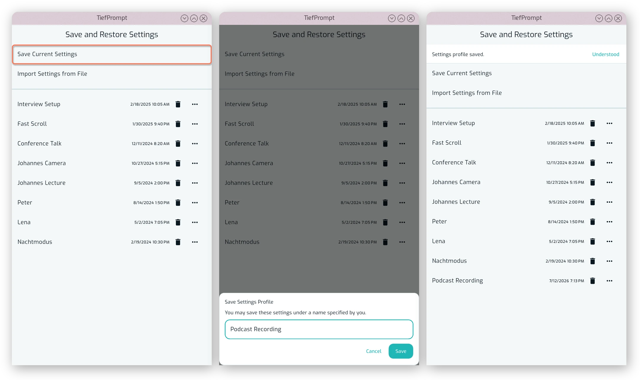 Instructions to Save Settings