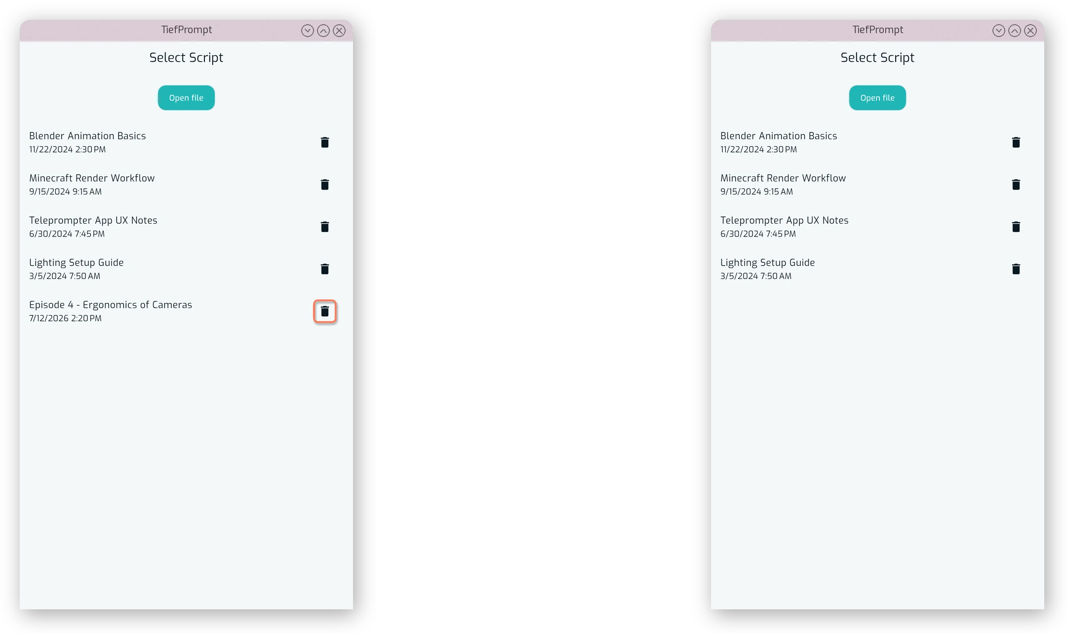 Script being deleted from the Select Scripts screen