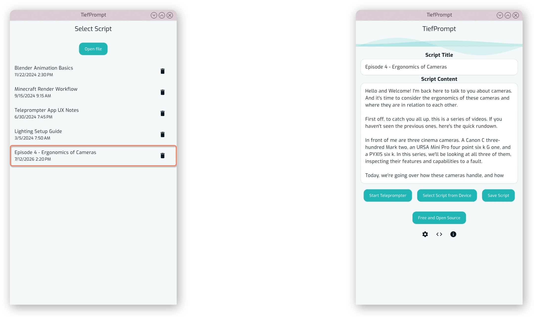 Script being loaded from the Select Scripts screen