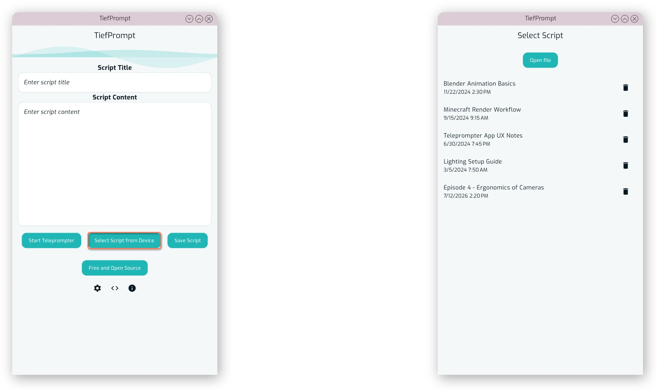 The Select Scripts screen
