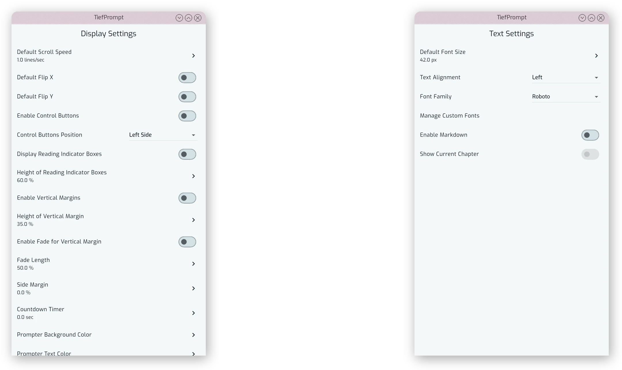 Display Settings and Text Settings