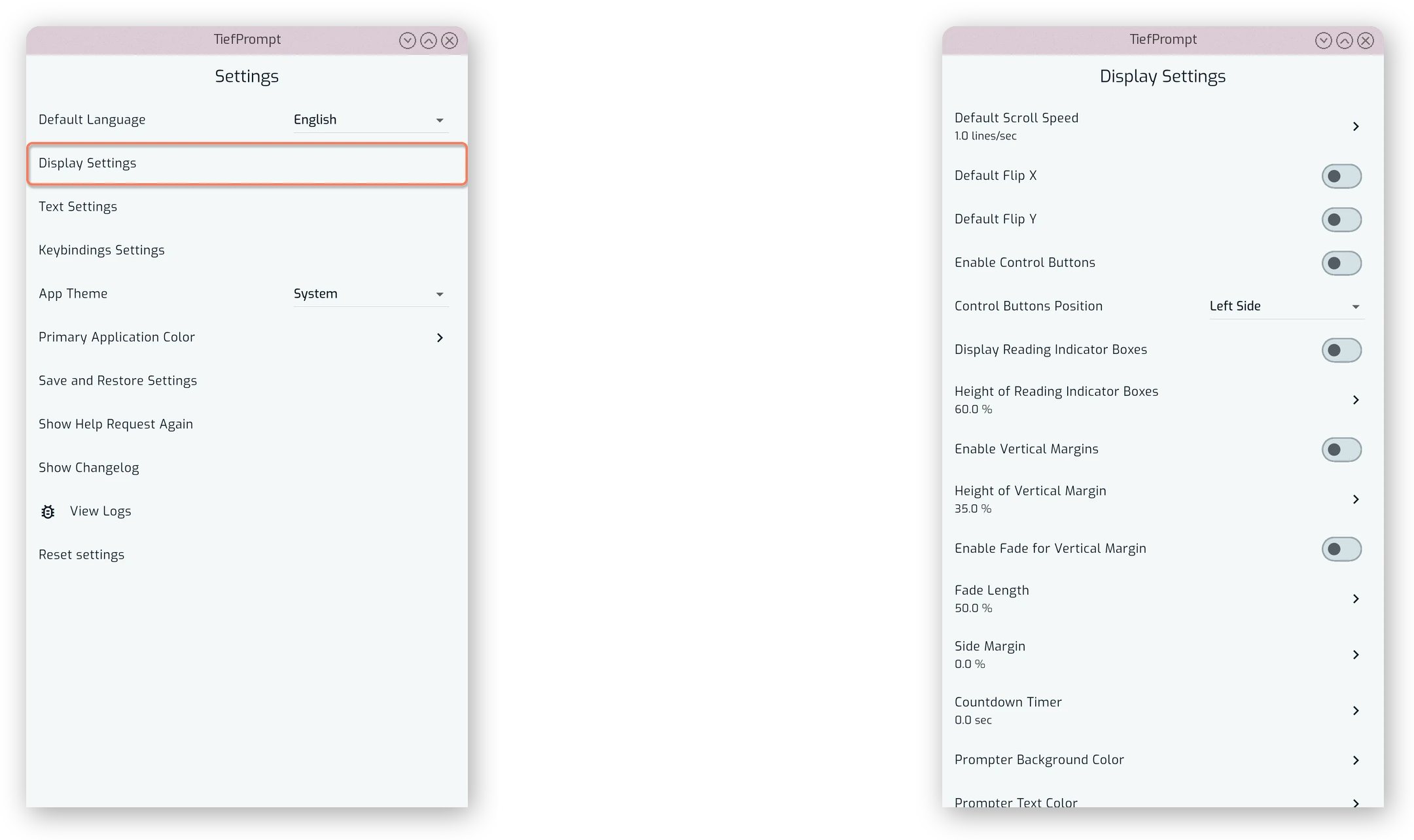 The Display Settings screen