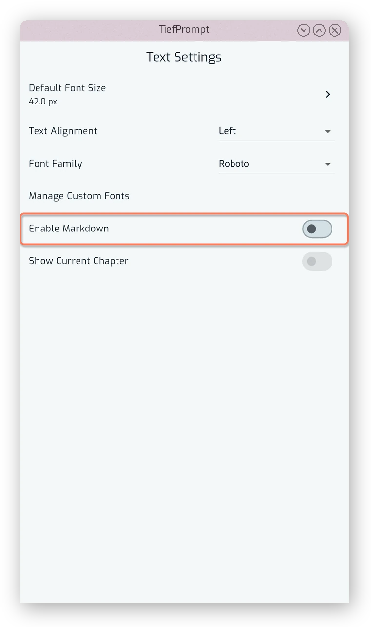 The “Enable Markdown” toggle